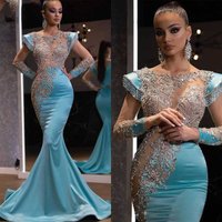 New Light Blue Model Catwalk Fishtail Dress Banquet Long Style High Waist Slimming Temperament Annual Party Evening Women' Dress