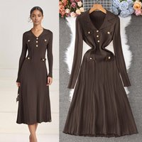 Blazer Dress - Women’S Knit Midi Dress With Notch Lapel, High Waist, Long Sleeve, FallWinter Elegance​​