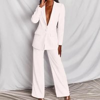 ​​Elegant Women's Blazer & Pants Set Stretch Poly-Cotton Office To Casual Suit Black, White, Pink, Yellow, Blue, Brown, Rose, S-​​