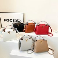 New Lychee Vee Inlaid Gold Edge Tote Light Luxury Handbag Single Shoulder Crossbody Large Capacity Women's Bag