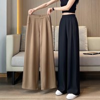​​High-Waisted Wide Leg Dress Pants Lightweight Straight Cut Office Trousers With Stretch MLXXX, BlackKhakiSlate Blue​​
