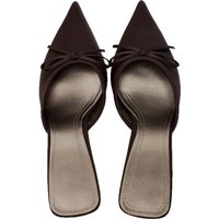 Women's Pointed Toe Bow Detail Satin Mule Heels Slip-On Dress Shoes For Fall Satin Bow Embellished High Heeled Mules Low Cut Outerwear Shoes