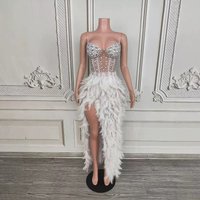 Women's Clothing Elegant Swan Feather Ball Gown Strapless Empire Waist Prom Dress For Birthday Party, Gala, Evening Event WhiteRed, LongShort​​