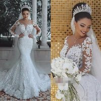 Women's Clothing Wedding Dress Sexy Deep V Neck Fishtail Wedding Dress Lace Wedding Dress