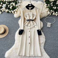 ​​"Elegant Long Sleeve Maxi Dress With Metallic Buttons Slim Waist & Side Slit For Timeless Sophistication"​​