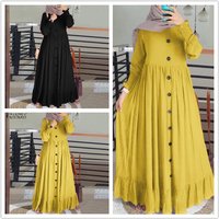Spring Autumn New Muslim Cotton And Art Casual Loose Size Round Neck Ruffled Dress