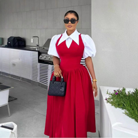 Women's Elegant Lapel Puff Sleeve Shirt & Waist Slim Dress Two Piece Suit - European & American Style Office Wear​