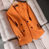 ​​Women's Orange Blazer Jacket Oversized Casual Stylish Single-Breasted Long Sleeve Office Work Wear