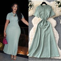 Women's Clothing Knit Dress Spring Pearl-Embellished Round Neck A-Line Midi Dress BeigeGreenBlack, One Size Fits Most​