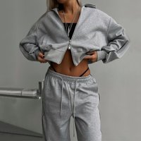 Trendy Streetwear Suit Set For Women - Long Sleeve Blazer & Cropped Pants With Zip Detail GreyWhiteGreenRed, S-​