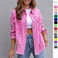 Women's Clothing Fashion Hot Girl Summer New Lapel Long Sleeve Ripped Washed Denim Jacket