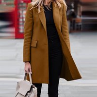Women's Clothing Longline Button-Up Blazer - Slim Fit Winter Coat With Notch Lapel RedBlackBrown​​
