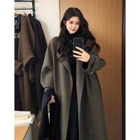 ​​Korean-Style Women’s Oversized Wool Coat Mid-Length Chenille Fabric, Plush Collar, Olive GreenBlack​​