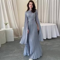 Women's Clothing New Sexy Round Neck Long Sleeve Pleated Solid Color Dress