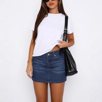 Retro Stretch Denim Mini Skirt For Women High Waist Slim Fit Vintage Washed Denim Skirt S-Xl, Dark BlueLight BlueWhiteBlack