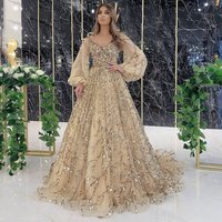 Women Dresses Long Sleeve V Neck Dress Zipper Solid Color Sequins Party Dress Vestidos Formal Floor Length Sexy Gold Stamp
