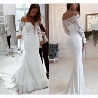 Women's Clothing One Shoulder Lace Long Sleeved Dress Mopping Wedding Dress