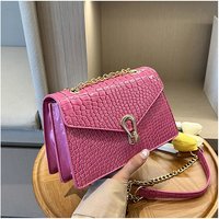 Women's Bags Rose Red Crocodile Pattern Chain Women's Bag Spring New Trend Style Single Shoulder Crossbody Women's Bag Small Square Bag