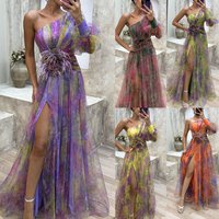 Women's Clothing Party Mesh Diagonal Shoulder Dress Ins Casual Fashion Dress