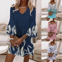 Women's Printed V-neck Sleeve Mini Dress