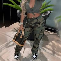 Fashion Women High Waist Pants Elegant Straight Vintage YK Pocket Camouflage Cargo Pant Casual Office Lady New Chic Trousers