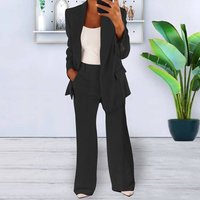 Elegant Lapel Long-sleeved Cardigan Top + Wide-leg Pants -piece Set For Women Fashion Autumn Winter Button Pocket Suit Female