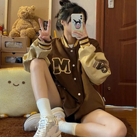 HOUZHOU Vintage Varsity Jacket Women Oversize Baseball Jackets Korean Fashion Streetwear Bomber Coats College Couple