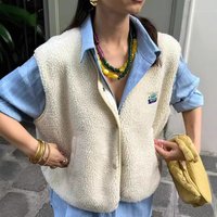 Women's Clothing ​​Fluffy Sleeveless Short Vest Top For Women - Trendy Cropped Button-Up Cardigan With Pockets​​