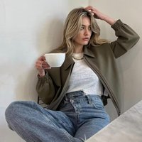 Women's Clothing Vintage Zip-Up Baseball Jacket For Women - Oversized Denim Jacket With Lapel Collar, Streetwear Fashion Coat Brown, Beige, SML​​