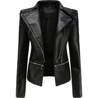 Women's leather jacket Long sleeve PU short jacket with hem removable jacket biker jacket