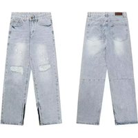 Vintage Washed Wide-Leg Jeans High Waist Distressed Denim Pants With Relaxed Fit & Lightweight Fabric S-, Unisex Boyfriend Style​