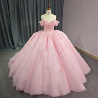 Women's Clothing Romantic Off-Shoulder Ball Gown Pink Tulle Wedding Dress With Chapel Train -, Princess Silhouette, No-Label Elegance​