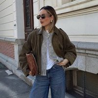 ​​Faux Suede Bomber Jacket Women’s Stylish Zip-Up Aviator Coat Military Green, Black, Wine Red, S-L, Fall Streetwear​​