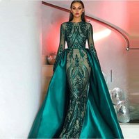 European And American Foreign Trade Evening Dress Spring And Summer New Green Dress Fishtail Long Sleeve Light Luxury Trailing Evening Dress Lace