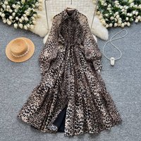 ​​"Leopard Print Mesh Maxi Dress Slimming Waist, Flowy Full Skirt & Light Luxury Style For Socialite Glamour"​​