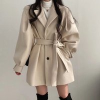 Women's Chic Oversized Wool Coat With Notched Lapel - Mid-Length Trench Coat For Petite & Tall - Fall Winter Fashion Blazer Jacket In Black & Beige​
