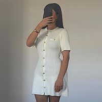 White A-line Dress Women's Elegant Fashion Knitted Dress Sexy Metal Buckle Spring And Summer European And American Style Dress