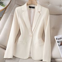 ​​"Beige Casual Blazer For Women SpringFall Cropped Jacket With Waist Cing, Korean-Inspired Slim Fit Office & Daily Wear"​​