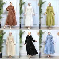 Elegant Muslim Dress For Women Modest Long Skirt With Lace Patchwork, Slim Waist Design, Turkey Fashion WhiteBlackApricotSky BlueCaramel