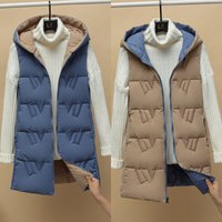 ​​Reversible Quilted Vest For Women Hooded Longline Puffer Gilet With Pockets​​