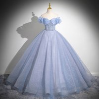 Women's Clothing One Shoulder Light Blue Vocal Art Exam Performance Dress Solo Puffy Skirt Princess Coming Of Age Ceremony Host Annual Meeting Dress
