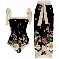 Women's Clothing One Piece Conservative Belly Covering Beach Hot Spring Swimsuit Three Piece French Retro One Piece Bikini