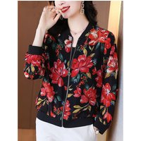 Fashion Summer Print Loose Bomber Jacket Women Coats Long Sleeve Thin Jackets Office Red Lady Tops Female Clothes