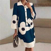 Spring Nine Sleeve Printed Loose Elegant Shirt Dress Women's Wear