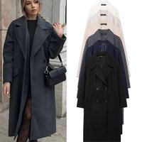 ​​Trendy Oversized Double-Faced Wool Coat Longline Streetwear Trench Coat For Women, Loose Fit & Warm Black, Navy, Gray, Beige, Khaki, ​​