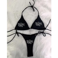 Underwear & Sleepwears Gothic Punk YK Sexy Backless Bralette Set With Rhinestone Lettering - Black | SML
