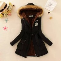 Women's Clothing Slim-Fit Waist Strap Mid-Length Military Dress Hooded Cotton-Padded Women's Coat