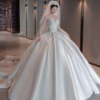women's Satin wedding dress new bride petite main yarn French retro tube top high-grade white going out yarn
