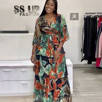 ​​Fashion V-Neck Floral Maxi Dress Plus Size Boho Beach Dress For Women, Flowy & Comfortable​​