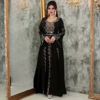 Elegant Long Sleeve Maxi Dress With Embellished Rhinestones Modest Muslim Evening Gown For Women, Plus Size A-Line Formal Dress GreenPurpleBlack